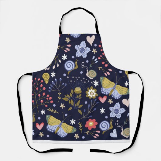 花と前向き蝶を育てカラフルる エプロン (正面)