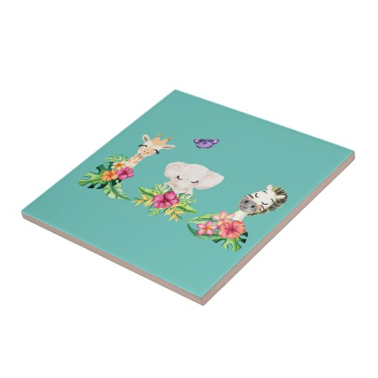 花と動物の赤ちゃん 陶器タイル タイル (側面)