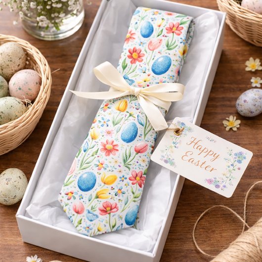 花と卵をテーマにしたパステルイースター ネクタイ