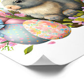 花と卵を持つイースターバニー、カラフル開花 ポスター (角)