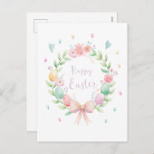 花と卵を持つ繊細なイースターリース シーズンポストカード (正面/裏面)