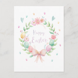 花と卵を持つ繊細なイースターリース シーズンポストカード