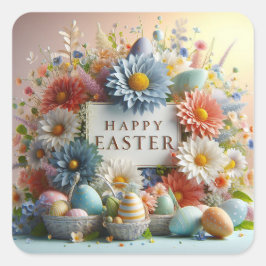 花と卵イースター スクエアシール