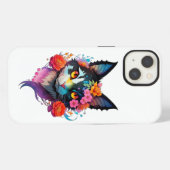 花と可愛いコウモリ猫のiPhone/iPadケース iPhoneケース (裏面横)