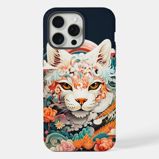 花と可愛いトラの切り絵 iPhoneケース (裏面)