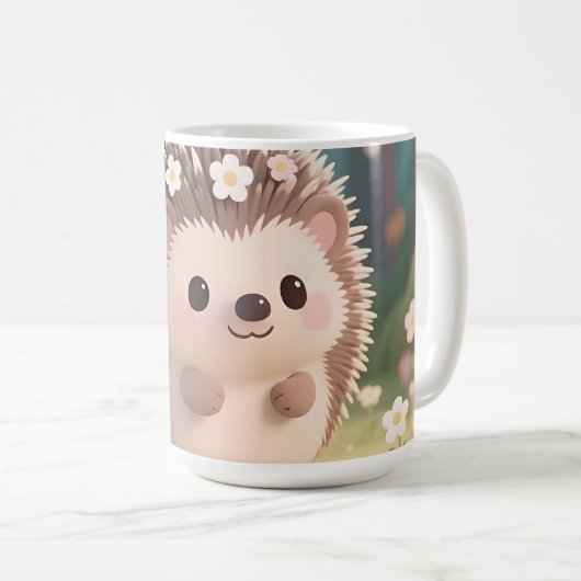 花と可愛いハリネズミ かわいい森 コーヒーマグカップ (正面右)