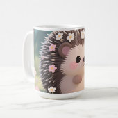 花と可愛いハリネズミ かわいい森 コーヒーマグカップ (正面左)