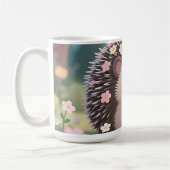 花と可愛いハリネズミ かわいい森 コーヒーマグカップ (左)