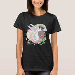 花と可愛いユニコーンの魔法のユニコーンアート Tシャツ