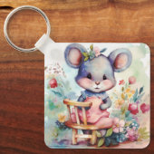 花と可愛い女の子マウスのモチベーション子供部屋 キーホルダー (正面)