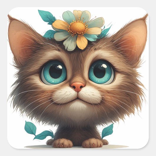 花と可愛い子猫💖 スクエアシール (正面)