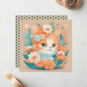 花と可愛い子猫 ノートカード (正面/裏面インサイチュ)