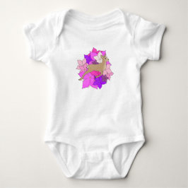 花と可愛い子鹿Tシャツ ベビーボディスーツ