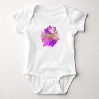 花と可愛い子鹿Tシャツ ベビーボディスーツ