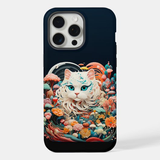 花と可愛い猫の切り絵 iPhoneケース (裏面)