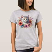 花と可愛い猫 ネコ好きさんに  Tシャツ (正面)