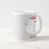 花と名前のかわいいクリスマス雪だるま ジャンボコーヒーマグカップ (正面右)