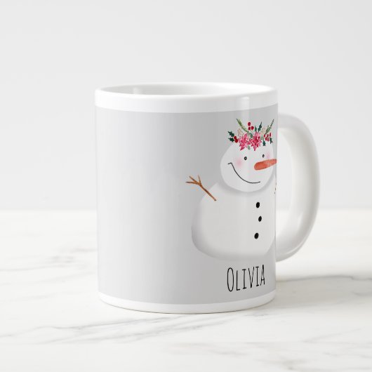花と名前のかわいいクリスマス雪だるま ジャンボコーヒーマグカップ (正面右)
