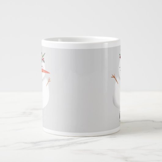 花と名前のかわいいクリスマス雪だるま ジャンボコーヒーマグカップ (正面)