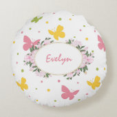 花と名前のパステルバタフライパターン ラウンドクッション (裏面)