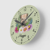 花と名前を付けた柔らかいコートのカーテン・テリア ラウンド壁時計 (傾斜)