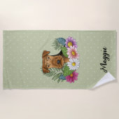 花と名前カラフル付きエアデールテリア ビーチタオル (正面)