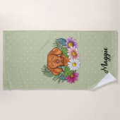 花と名前カラフル付きハンガリー語Vizsla ビーチタオル (正面)