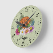 花と名前カラフル付きハンガリー語Vizsla ラウンド壁時計 (傾斜)