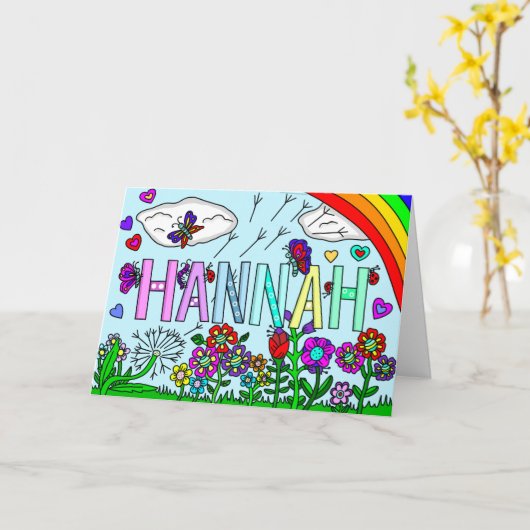 花と名前ハンナ誕生日着色ページ カード (黄色い花)