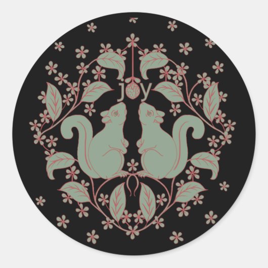 花と喜びリス動物アートステッカー ラウンドシール (正面)