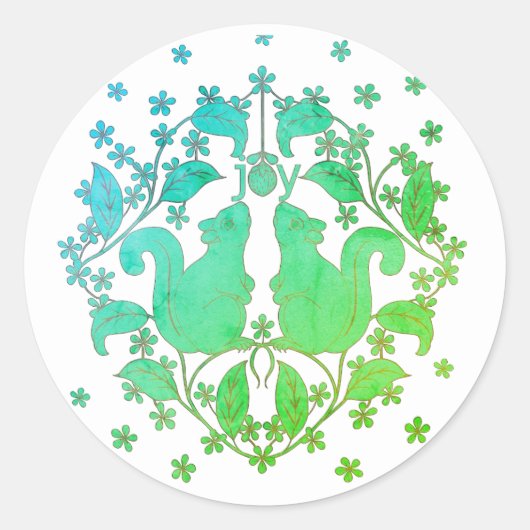 花と喜びリス動物アートステッカー ラウンドシール (正面)