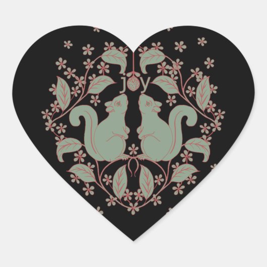 花と喜びリス動物アートハートステッキ ハートシール (正面)