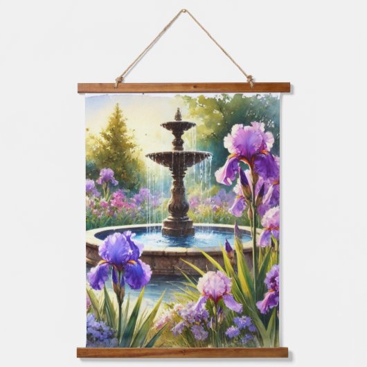 花と噴水を紫 吊り下げ型タペストリー (正面2)