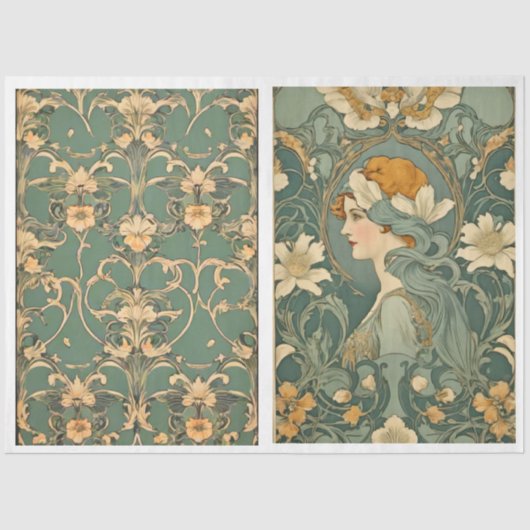 花と女性のアールヌーボー-Decompage- 薄葉紙 (正面)