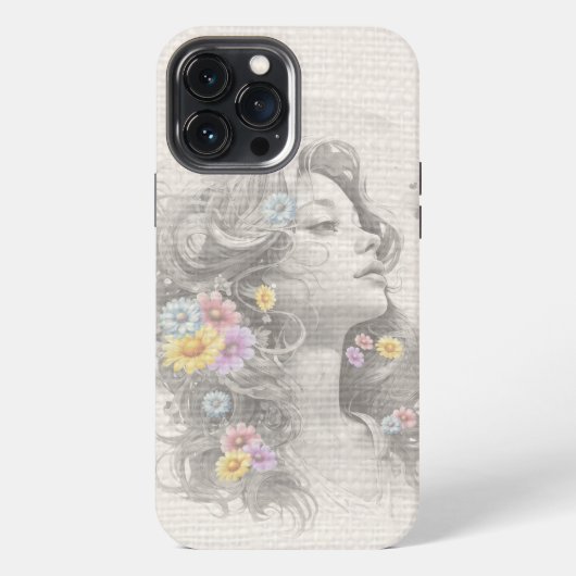 花と女性の顔 バラック風効果 iPhoneケース (裏面)