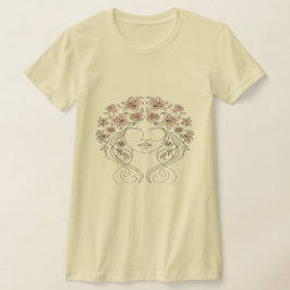 花と女性 - 華やかな美しさを表現したフラワーアート Tシャツ