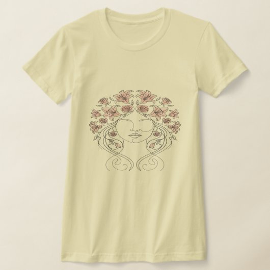 花と女性 - 華やかな美しさを表現したフラワーアート Tシャツ (レイダウン)