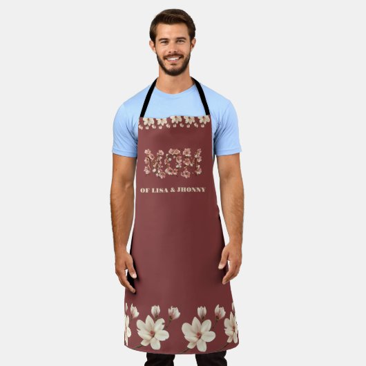 花と子供の名前を持つ母文字 エプロン (着用した状態)