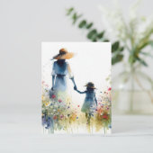 花と子供を持つ女性 フローラル マザーズデー ポストカード (スタンド正面)