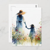 花と子供を持つ女性 フローラル マザーズデー ポストカード (正面/裏面)