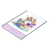 花と子犬と本の鮮やかな水彩画 学校 ノートブック (左側)