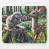 花と子鹿が咲くフロッピーで育ったウサギ マウスパッド (正面)