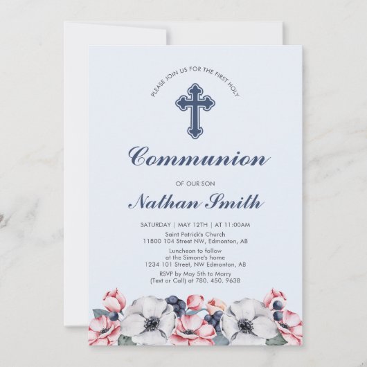 花と少年 | 堅信礼/聖体拝領の案内 招待状 (正面)
