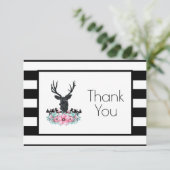 花と山の鹿の頭のパーティー感謝カード サンキューカード (スタンド正面)