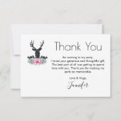 花と山の鹿の頭のパーティー感謝カード サンキューカード (裏面)