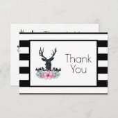 花と山の鹿の頭のパーティー感謝カード サンキューカード (正面/裏面)