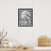 花と山ステンドグラス窓の着色 ポスター (キッチン)