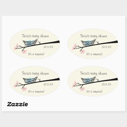花と巣の赤ちゃんシャワー 楕円形シール (シート)