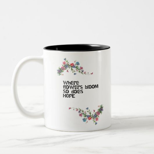 花と希望のデザイン ツートーンマグカップ (左)