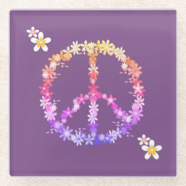 花と平和のカラフル ガラスコースター